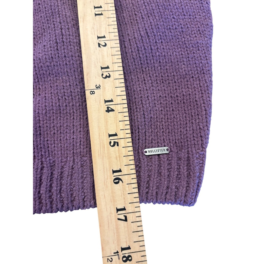Hollister Womens XS Purple Shaker Stitch Cropped Crewneck Sweater Braided Detail - Picture 5 of 5